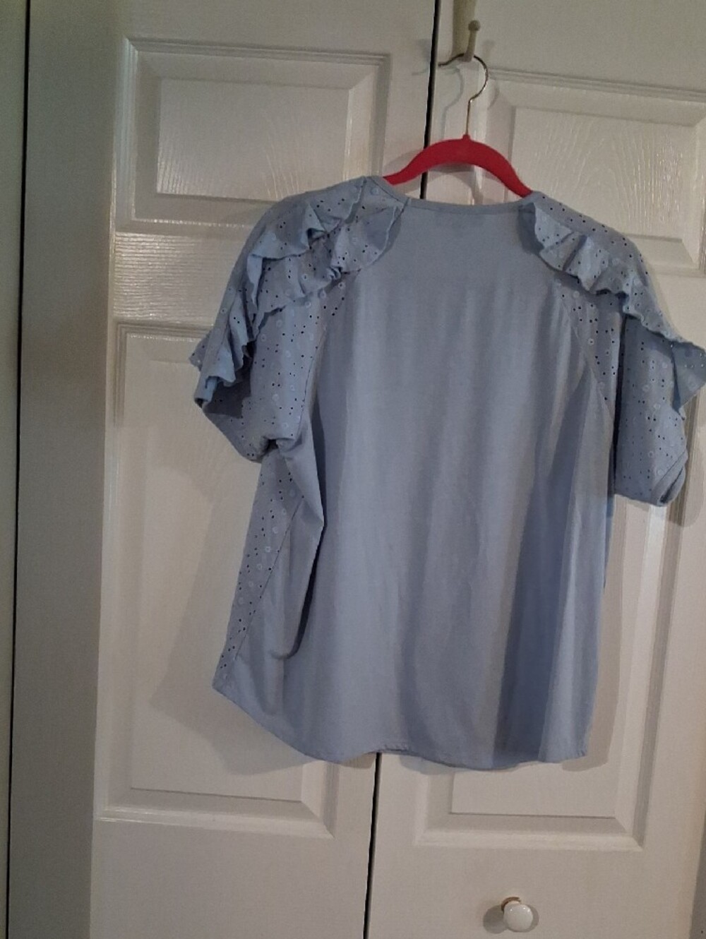 Powder Blue Eyelet Ruffle Sleeve Tee - Picture 2 of 2